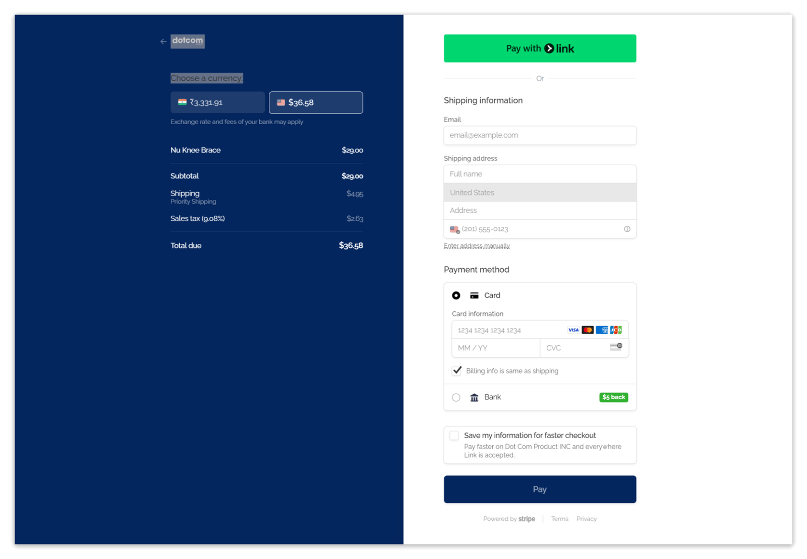 Nu Knee Brace secure checkout page